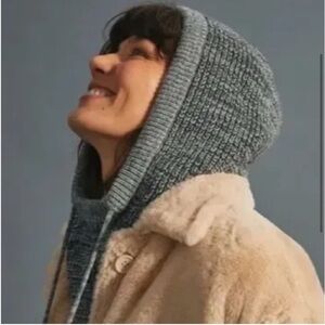 Anthropologie Gray Knit Hooded Scarf
